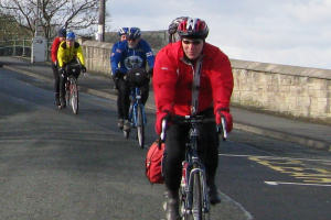 Tandems leaving Arnside