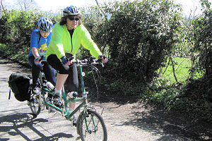 Tandem approaching Shobdon Church